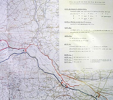 A map of part of the Piave river showing the location of temporary bridges – courtesy of the Italian Ministry of Defence site