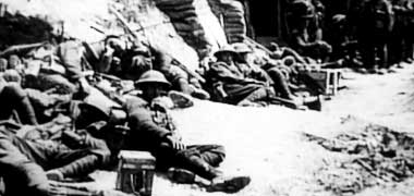 Troops relaxing in their trench