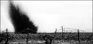 One of many shells landing between the lines
