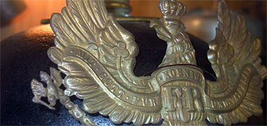 Detail of a German Pickelhaube helmet