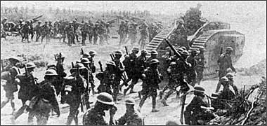 British tank and troops on the move British tank and troops on the move