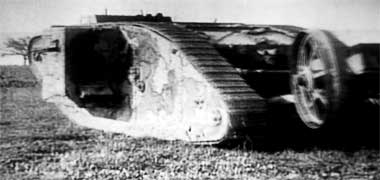 Oblique rear view of a tank