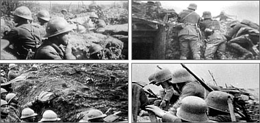French and German soldiers in trenches