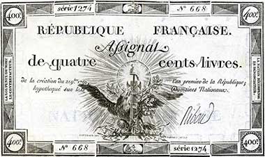 A four hundred livres assignat issued in 1792 – Courtesy of Wikimedia