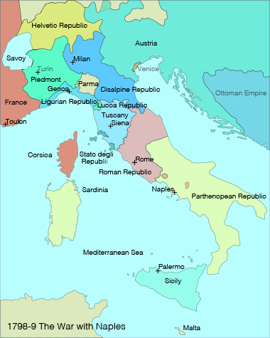 A rough political map of Italy in 1799