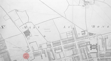 The location of Lisson Grove and Baker Street North on Richard Horwood’s 1790s map of London – photographed with permission in the British Library