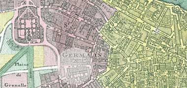 Location of the Rue de Babylone – from a 1750 map of Paris in the public domain