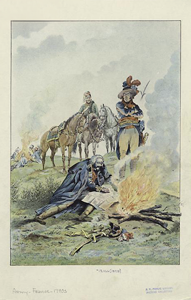 1790s, and a French officer examining a map – from the collection of the New York Public Library, copyright unknown
