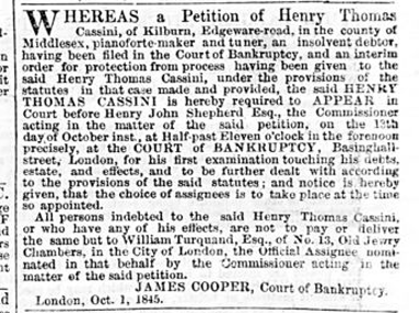 A notice in the Morning Herald, 3rd October 1845