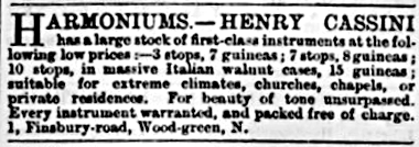 An advertisement in The Christian World of the 16th September 1864