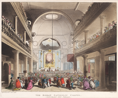 Interior of St Anselm's, Lincoln Inn Fields, etched by Thomas Rowandson, 1808 – courtesy of the Met, New York