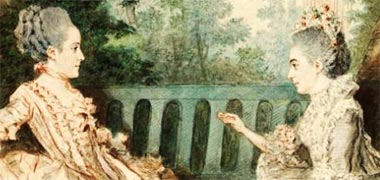 A detail from a painting by Carmontelle of Mme Joseph Philippe de Bréget with Mme de Cassini – courtesy of Wikipedia