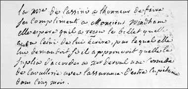 A paragraph from a letter from Mme de Cassini to William Windham