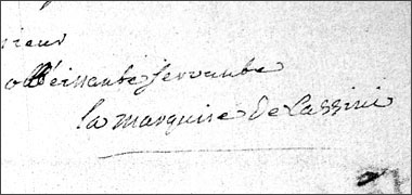 The signature of Mme de Cassini – the Marquise de Cassini