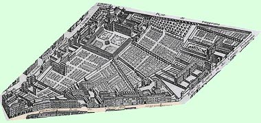 An eighteenth century illustration of land and buildings of the Carmelites with the rue du Cherche-Midi along the bottom – courtesy of the French Wikimedia
