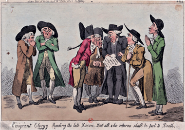 Emigrant Clergy reading the late Decree, that all who returns shall be put to death – Public Domain. © The Trustees of the British Museum. Shared under a Creative Commons Attribution-NonCommercial-ShareAlike 4.0 International (CC BY-NC-SA 4.0)