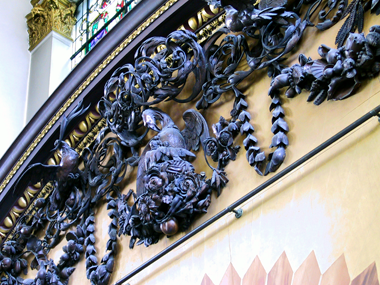 Detail of the naturalistic wood carving of Grindling Gibbons at St. James’, Picadilly, London