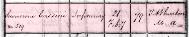 The record of the burial of Susanna Cassini