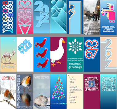 Twenty-one alternative designs for the 2026/2027 winter greeting cards