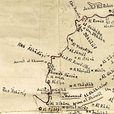 Part of a 1937 sketch map of the Zubara region of Qatar – courtesy of QNL