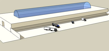 A notional shopping mall showing loading bays