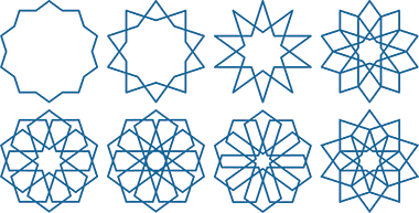 Eight variations of pattern making within a decagon