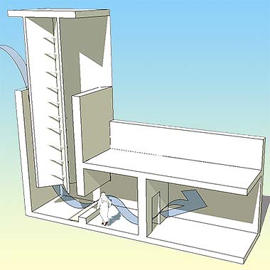 Notional wind flow in a wind tower with sand trap