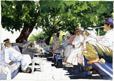 A group relaxing in an informa setting 