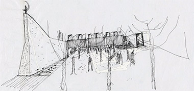 The architect’s, Glenn Murcutt’s, preliminary sketch of the mosque – permission requested from the National Gallery of Victoria, Australia