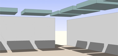 Perspective illustrating the provision of shade in the north-east corner of a public area