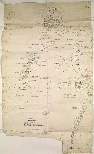 A sketch map of the peninsula giving the names of villages – Courtesy of Qatar Digital Library