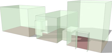 A developed perspective view of the two-dimensional plan of a building