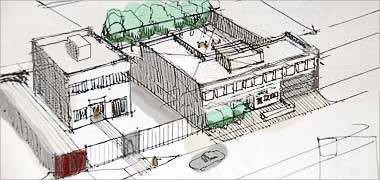 Detail of a poor quality working sketch of different locations for houses on a plot