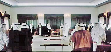 The Ruler greeting guests at his majlis– image developed from a YouTube video