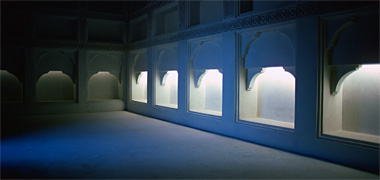 A badgheer inside the reconstructed Qatar National Development Exhibition building