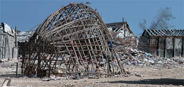 A structure using &rsquo;arish as a frame for a temporary dwelling, Doha, January 1974
