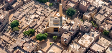 Aerial view looking south of the Abu Stait mosque at Basuna – with the permission of Dar Arafa Architecture