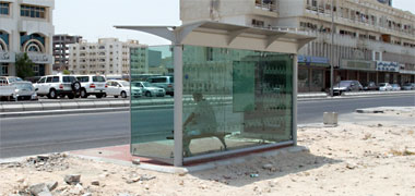 A bus shelter on the Rayyan Road