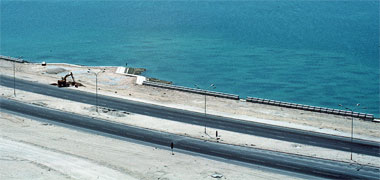 An aerial view of the Corniche under construction in October 1983