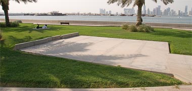 An area of the Corniche pedestrian area marked for prayer
