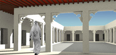 A notional courtyard and sky