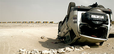 A car crashed in the desert