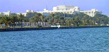 The Diwan al-Amiri, January 2002, as it appears over the trees of the Corniche