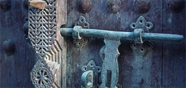 A bolt securing an old door, Bastakia, Dubai, 1984