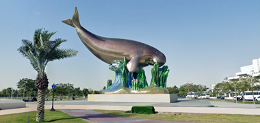 Jeff Koon's sculpture of a dugong at the junction of the Corniche with Khalifa Road – courtesy of Google Earth