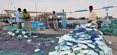 Fishing nets and their polystyrene floats