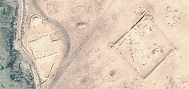 An aerial view of the ruins of the mosque and fort at al-Freiha – courtesy of Google Earth