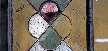 A detail of colouring on part of a gate