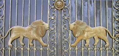 Front gate decorated with lions