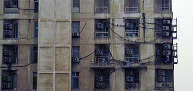 A poorly arranged group of air-conditioning units